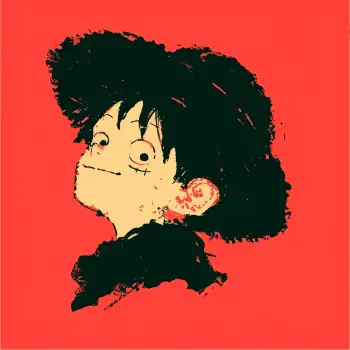 Forum avatar/pfp of Monkey D. Luffy: sketchy head portrait with straw hat silhouette and bold red background.