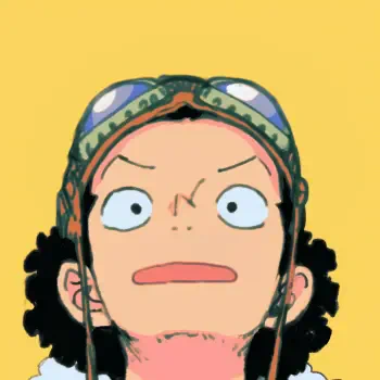 Forum avatar/pfp of Usopp (One Piece): anime close-up with goggles and a wide-eyed, shocked expression on a bright yellow background.