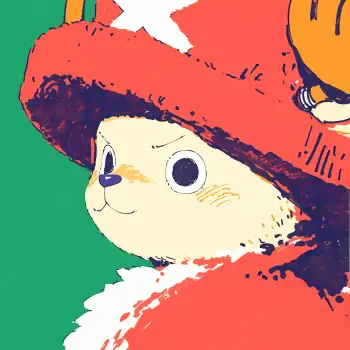Forum avatar of Tony Tony Chopper (One Piece): stylized close-up of the reindeer’s face wearing his red hat against a green background.
