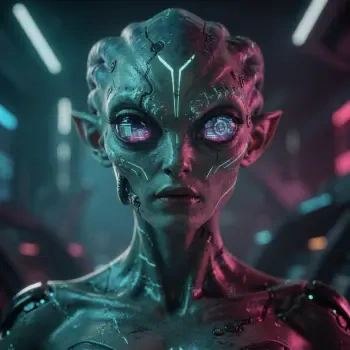 Close-up of a cybernetic alien creature with glowing eyes and circuit-like markings, rendered as a forum avatar/pfp.