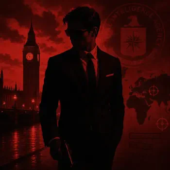 Forum avatar/pfp: silhouette of a secret agent in a suit holding a pistol, red-lit London skyline with Big Ben and an intelligence emblem in the background.