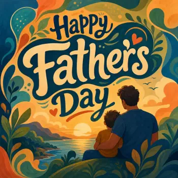 Forum avatar: colorful illustration of a father and child watching a sunset, with large Happy Father's Day lettering.