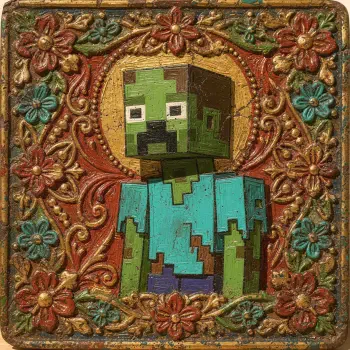 Pixelated Minecraft zombie avatar (forum profile picture) centered on an ornate, floral gilded frame.