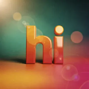 Forum avatar/profile photo: glossy 3D orange-red letters spelling hi on a teal-to-pink gradient backdrop with soft lens flares.