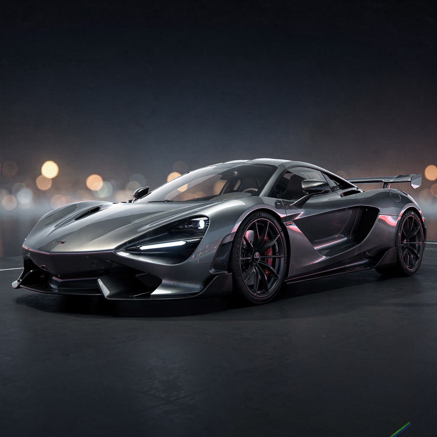 Metallic gray hypercar with aggressive aero lines and rear wing, framed as a glossy forum avatar/pfp/profile photo against blurred city lights.