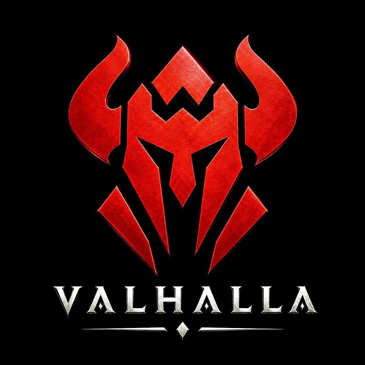 Red horned Viking-style guild logo featuring an angular helmet emblem above the word VALHALLA, presented as a forum avatar/profile photo.