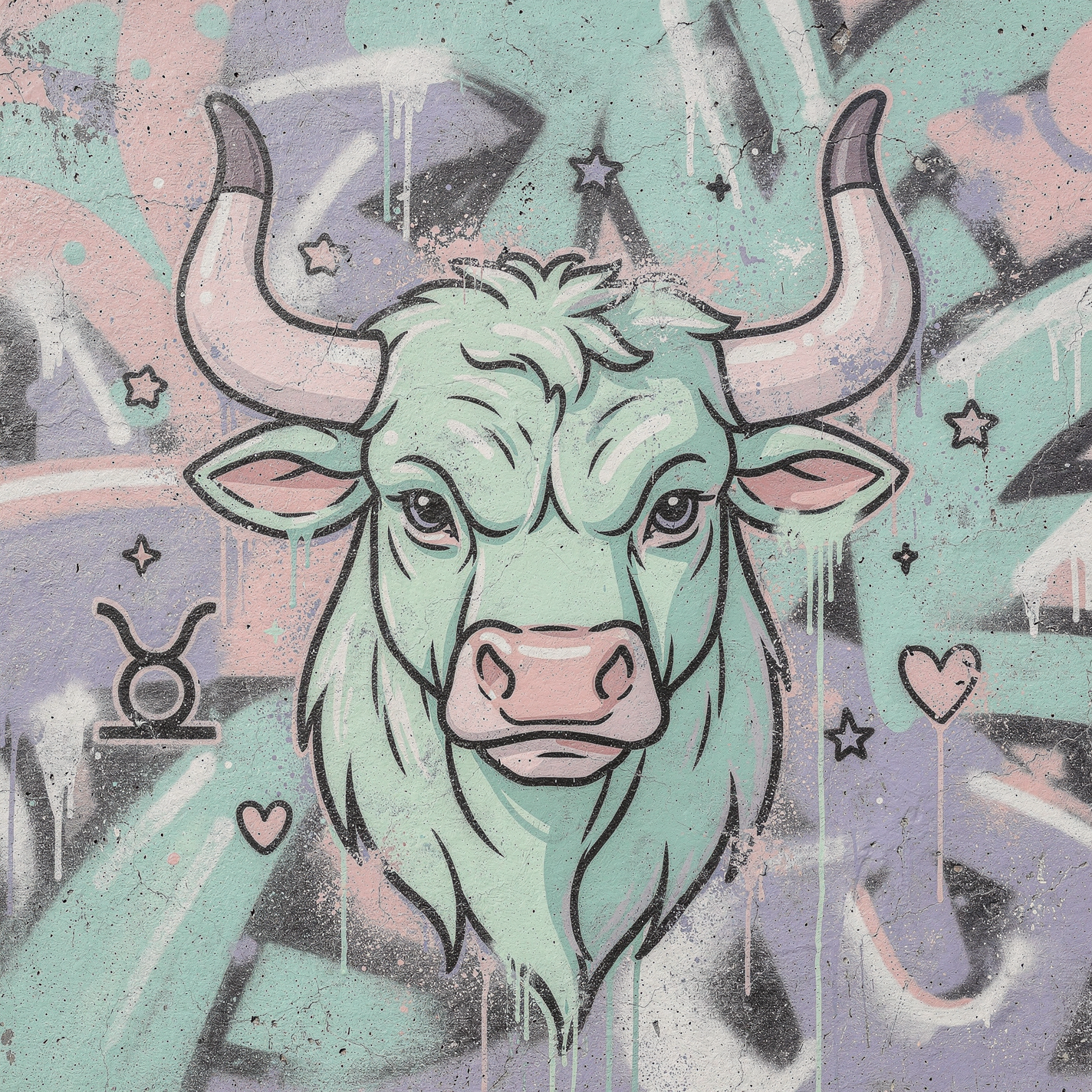 Pastel graffiti mural of a stylized bull head with Taurus symbol and stars, shown as a forum avatar/profile photo.