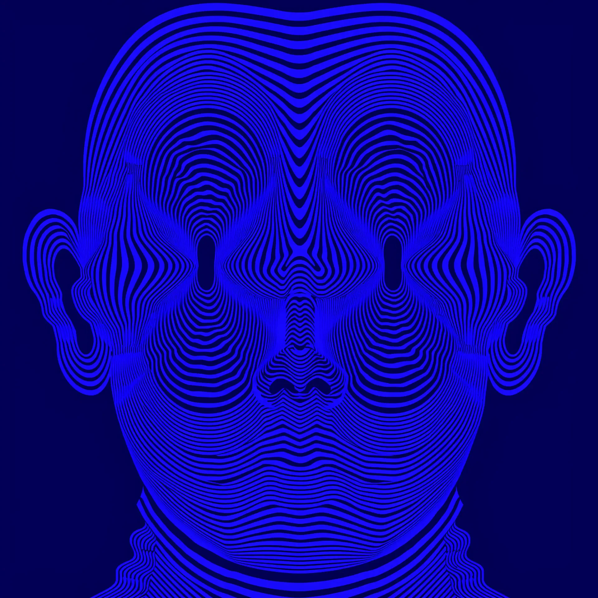 Blue optical-illusion portrait of a stylized face formed by concentric wavy lines, presented as a forum avatar/pfp.