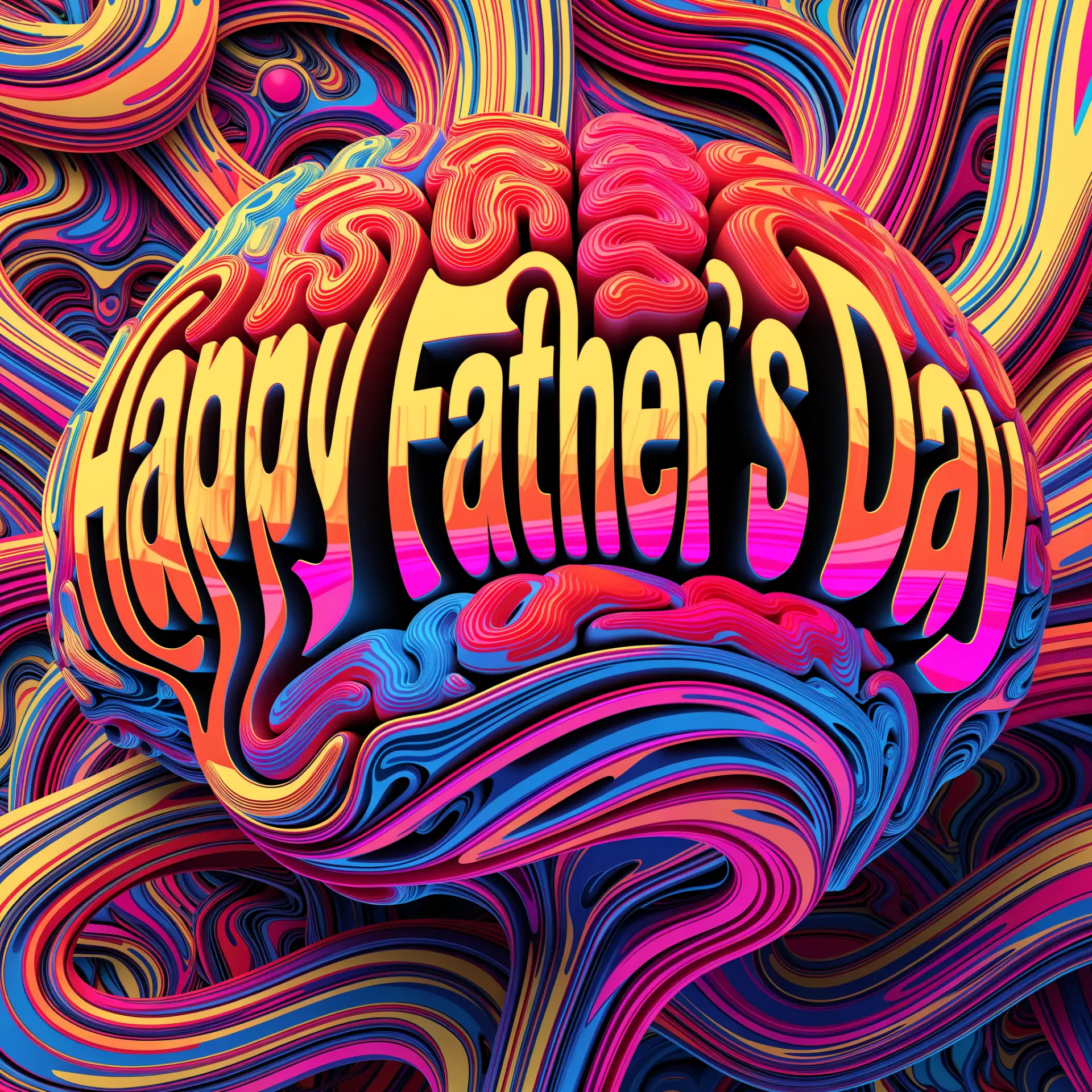 Colorful swirled 3D typography reading Happy Father's Day in bold neon hues, styled like a Father's Day greeting card and forum avatar/profile photo.