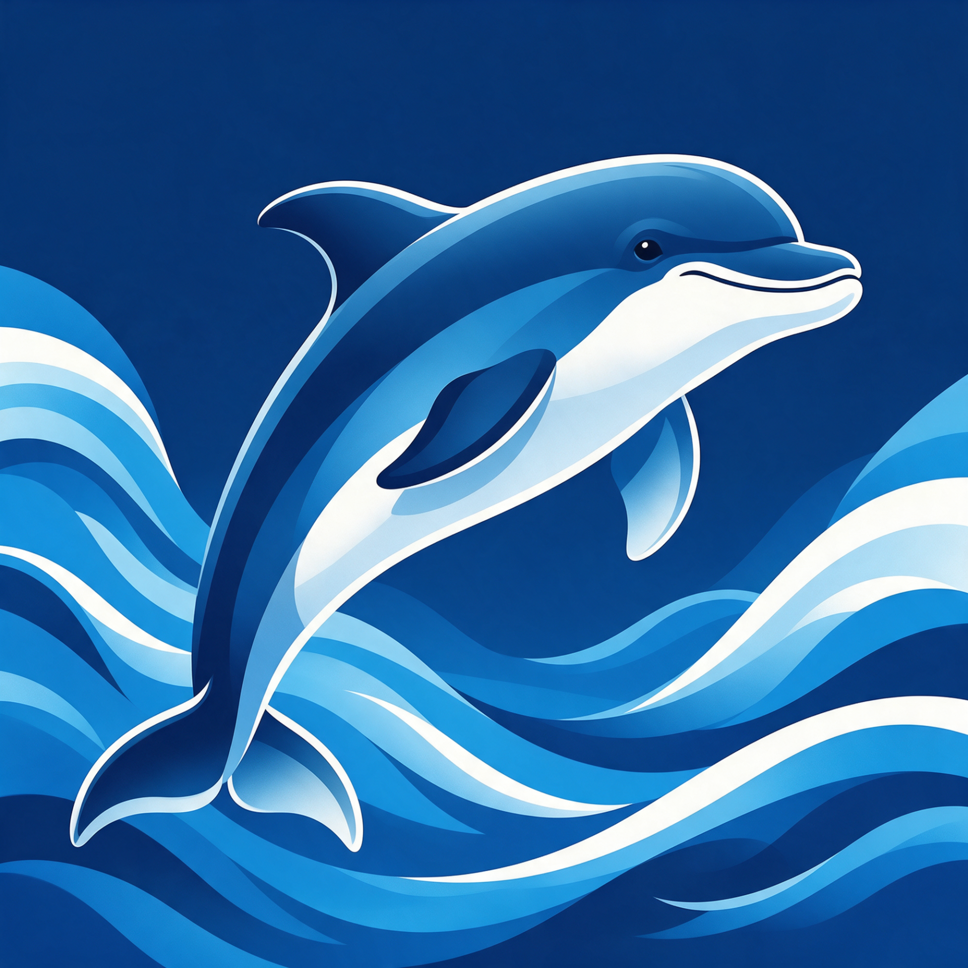 Forum avatar/pfp of a stylized dolphin leaping over layered blue ocean waves, rendered with bold lines and vibrant shades of blue.