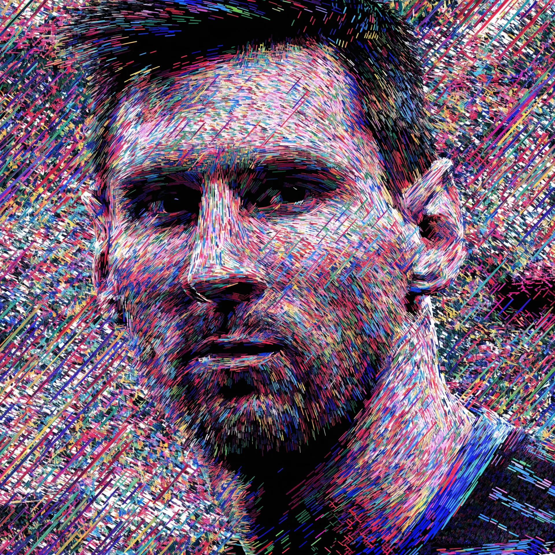 Artistic portrait of soccer player Lionel Messi, shown in a colorful textured style as a forum profile photo.