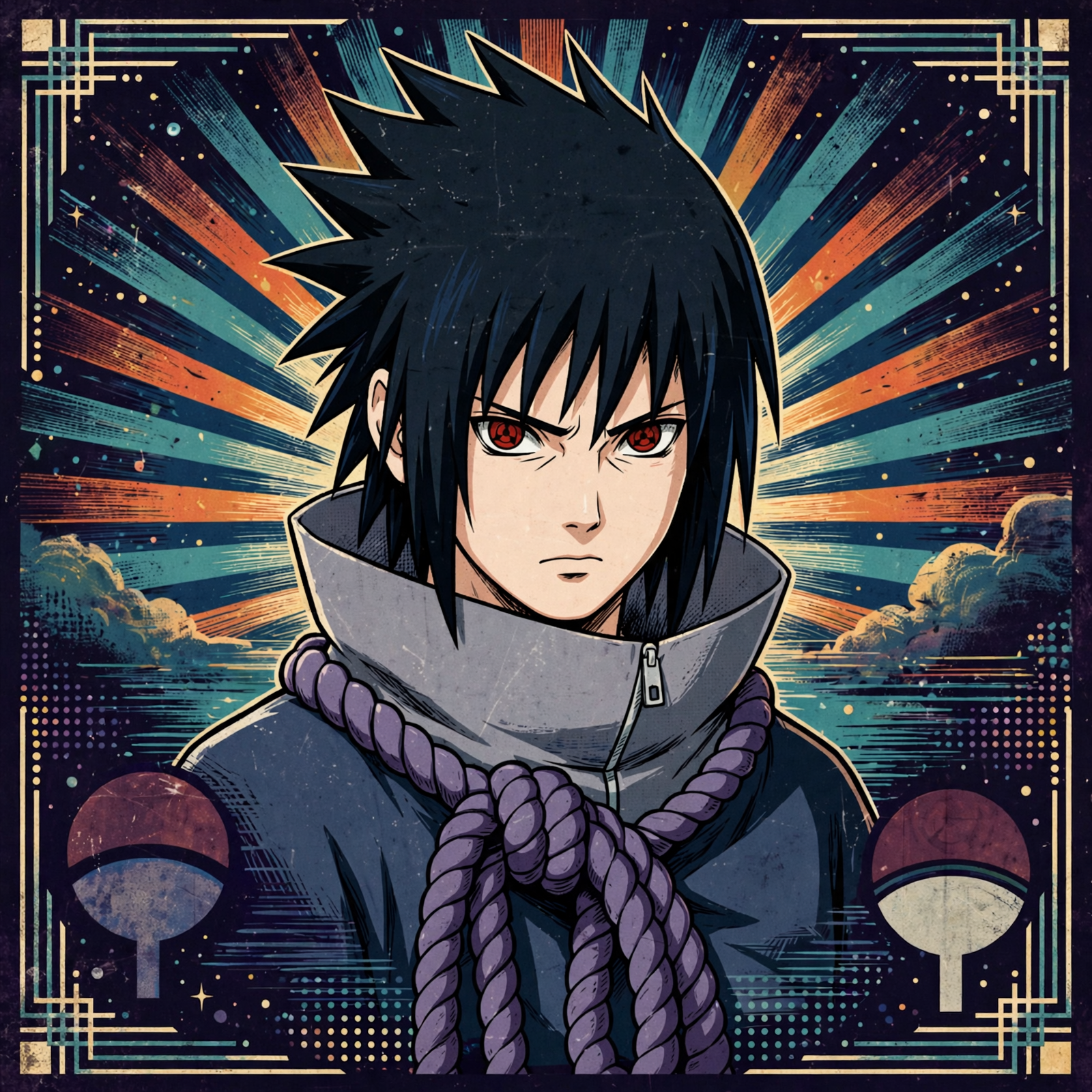 Sasuke Uchiha from Naruto in a dramatic anime portrait, framed as a forum avatar and profile picture.