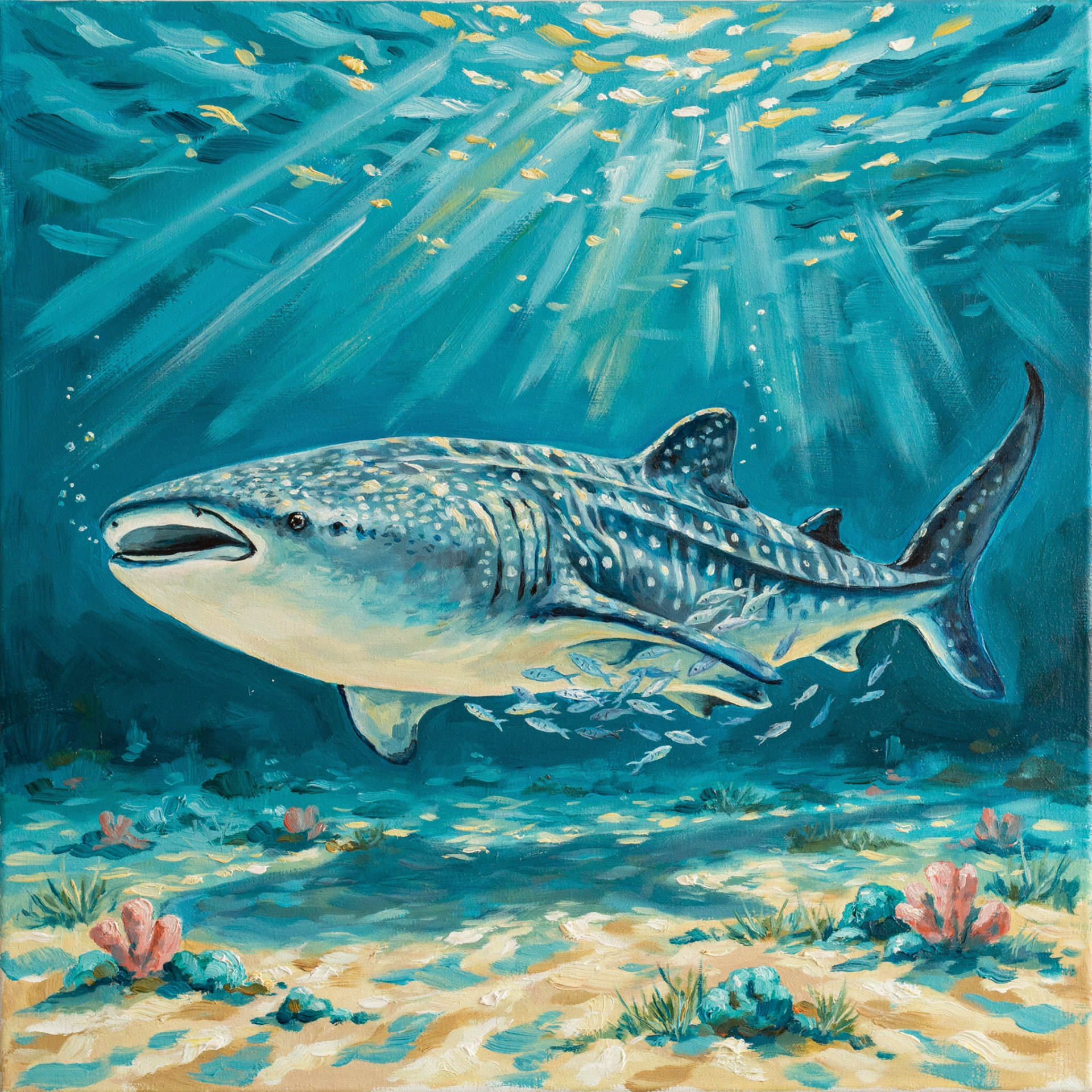 Illustrated whale shark swimming through sunlit turquoise water, a striking ocean-themed forum avatar and profile photo.