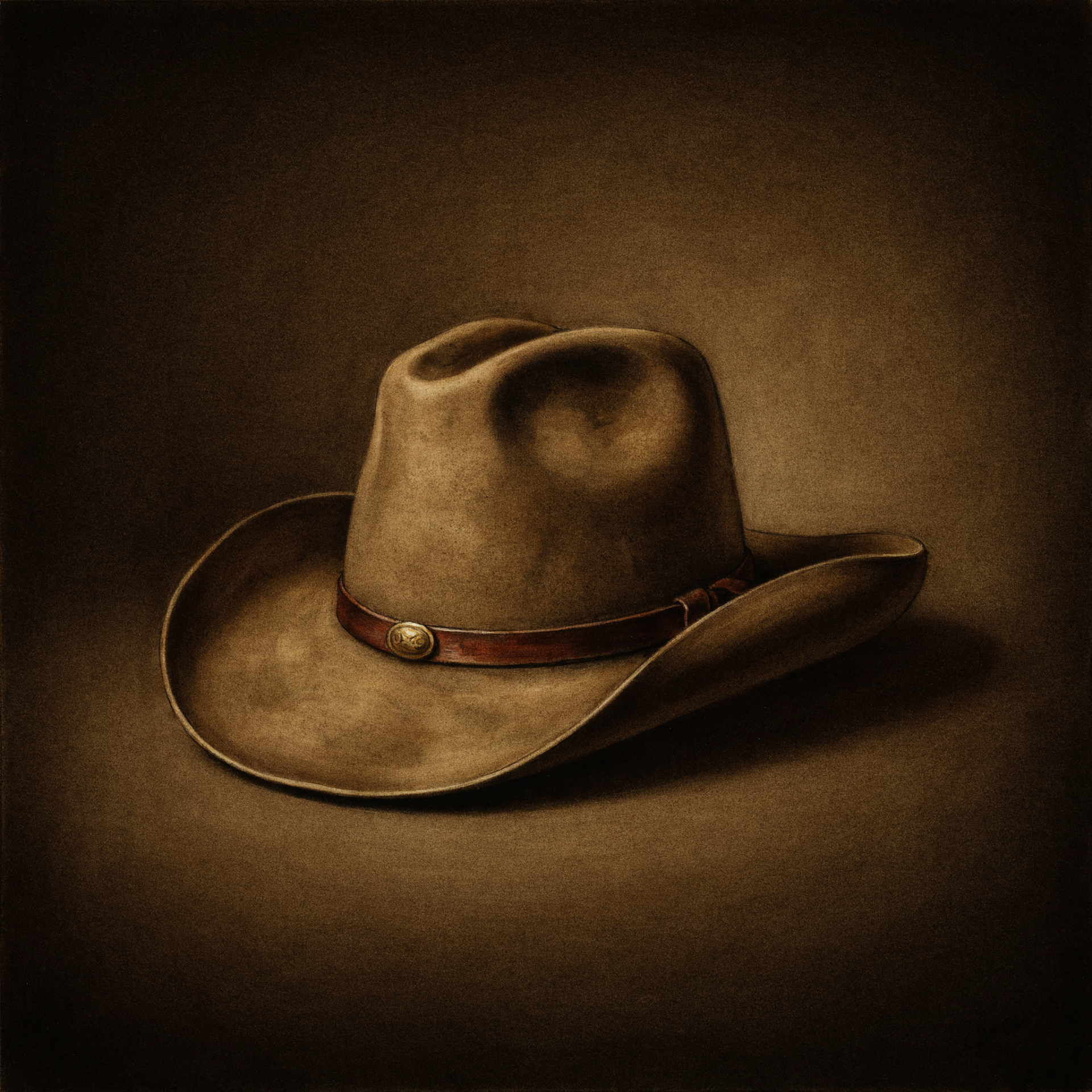 Vintage brown cowboy hat on a warm, dark background, styled as a classic forum profile avatar.