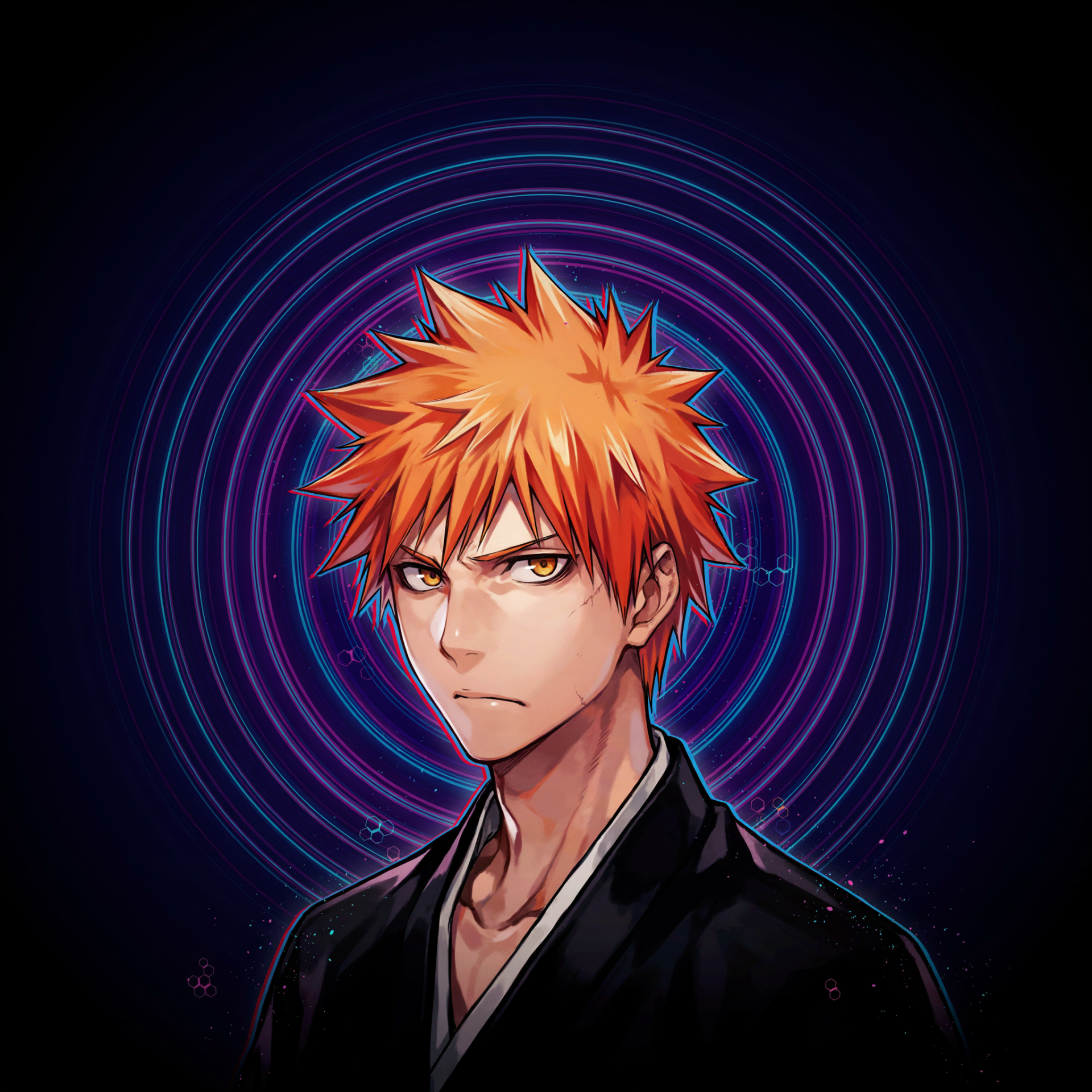 Ichigo Kurosaki from Bleach in a vivid anime-style forum avatar, featuring spiky orange hair against a glowing blue circular background.