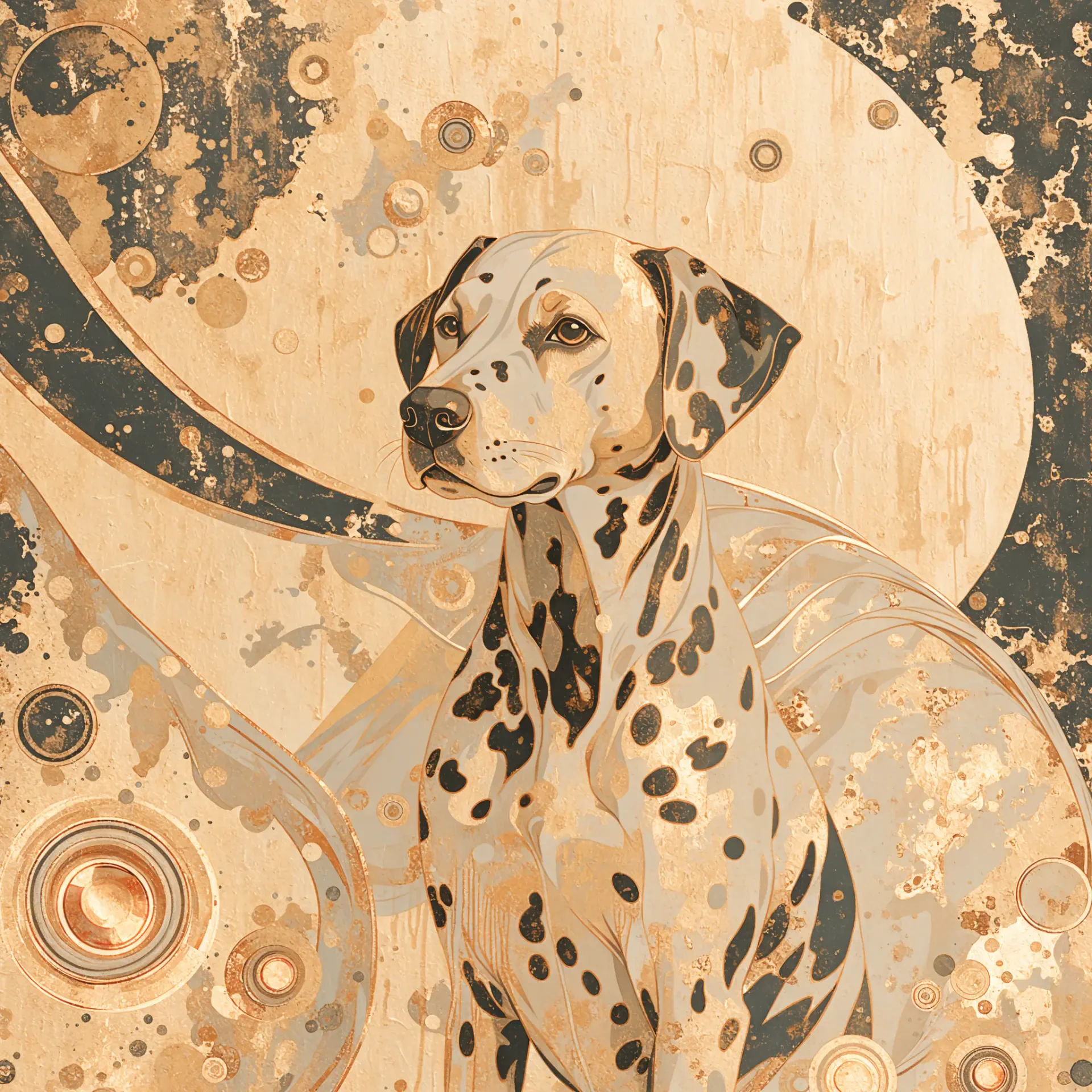 Vintage-style illustration of a spotted Dalmatian sitting against a distressed beige background, used as a dog forum profile photo.