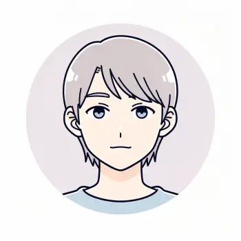 Minimalist forum avatar/pfp: anime-style headshot of a neutral young person with short ash hair, blue eyes, pale circular background.