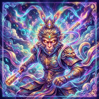 Vibrant forum avatar of Sun Wukong: the Monkey King in ornate, glowing armor wielding his staff amid swirling cosmic colors and luminous, mystical energy.