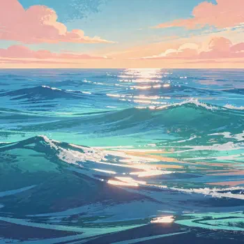 Pastel sea at sunset with shimmering teal waves and sunlit reflections, rendered as a forum avatar/profile photo.