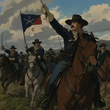 Forum avatar: illustrated cavalry charge with a mustached officer on horseback raising a saber, mounted troops and a flag advancing under a brooding sky.