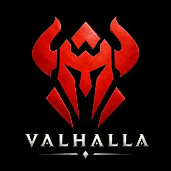 Red horned Viking-style guild logo featuring an angular helmet emblem above the word VALHALLA, presented as a forum avatar/profile photo.
