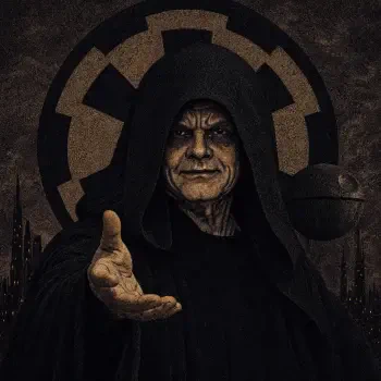 Forum avatar/pfp of Emperor Palpatine in a dark hood, reaching out with an open hand against a faded Imperial emblem backdrop.