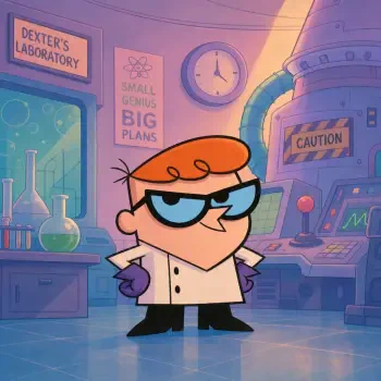 Cartoon forum avatar of Dexter (Dexter's Laboratory): a young scientist in a lab coat, gloves and goggles standing confidently in a colorful laboratory.