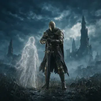 Forum avatar: Elden Ring–style armored knight grips a sword beside a translucent ghost in a ruined, stormy landscape.