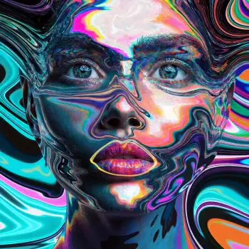 Abstract multicolored portrait of a face with swirling iridescent patterns, rendered as a stylized forum avatar/profile picture.