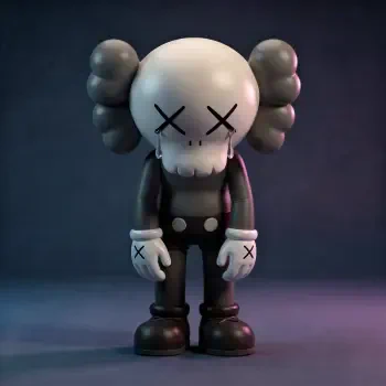 KAWS toy figurine: skull-headed doll with X eyes and tear marks, gloved hands and overalls, rendered as a forum avatar/profile photo.