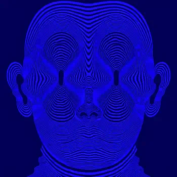 Blue optical-illusion portrait of a stylized face formed by concentric wavy lines, presented as a forum avatar/pfp.