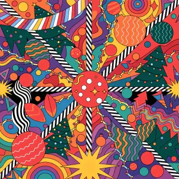 Vibrant abstract geometric Christmas pattern used as a forum avatar/pfp: bold stripes, concentric circles, ornaments, stylized trees and stars in vivid colors.