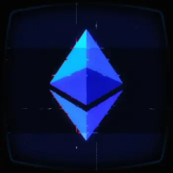 Glitchy blue Ethereum cryptocurrency logo centered on a dark retro CRT-style background as a forum avatar.