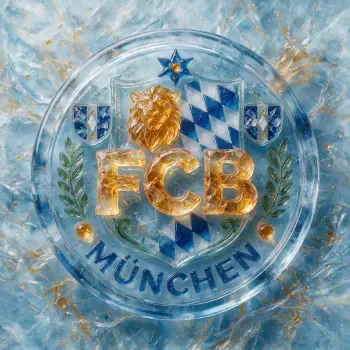 Forum avatar/pfp of the FC Bayern München crest/logo rendered in icy blue and gold, featuring a lion head, Bavarian lozenges and bold FCB lettering.
