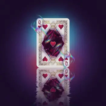 Stylized Queen of Hearts playing card with glowing heart motifs and mirrored reflection, used as a forum avatar/profile picture.
