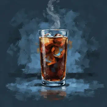 Forum avatar/pfp: stylized glass of cold brew/cola soda with ice, painted on a textured blue background.