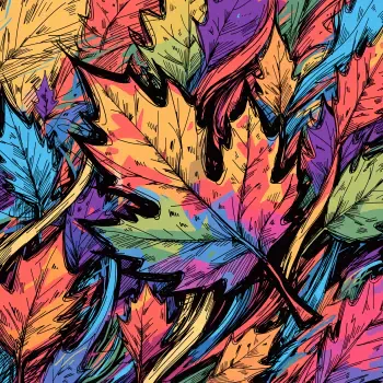Stylized autumn maple-leaf pattern in vivid neon colors with bold black outlines, a colorful fall leaf design used as a forum avatar/pfp.