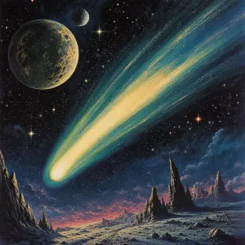 Forum avatar of a bright comet streaking through space over a rocky alien surface, with a distant planet and moon set against a star-filled sky.