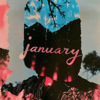 Silhouette portrait forum avatar with january script across a collage of blue sky and tree branches, set against pink and black textured elements.