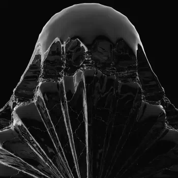Black abstract forum avatar/pfp: glossy faceted dome above radiating fan-like shards, reflective high-contrast textures against a deep black background.