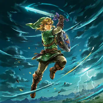 Forum avatar of Link from The Legend of Zelda: warrior leaping with sword raised and Hylian shield, swirling stormy sky and lightning in the background.
