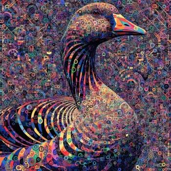 Vibrant mosaic goose portrait in psychedelic colors, stylized bird used as a forum avatar/pfp.