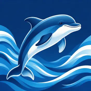 Forum avatar/pfp of a stylized dolphin leaping over layered blue ocean waves, rendered with bold lines and vibrant shades of blue.