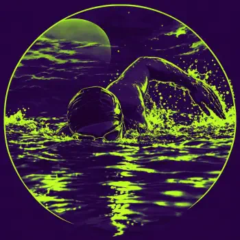 Forum avatar/pfp of a swimmer mid-stroke: neon-green splashes across dark water with a glowing moon in the background.