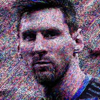 Artistic portrait of soccer player Lionel Messi, shown in a colorful textured style as a forum profile photo.