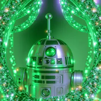 Green-glowing R2-D2 from Star Wars framed by sparkling emerald foliage in a circular forum profile avatar.
