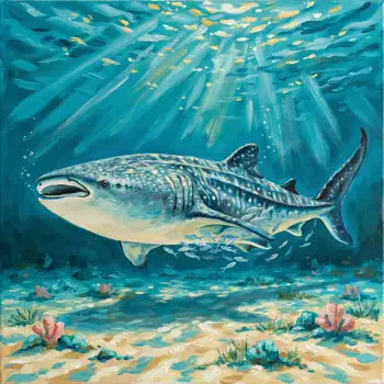 Illustrated whale shark swimming through sunlit turquoise water, a striking ocean-themed forum avatar and profile photo.