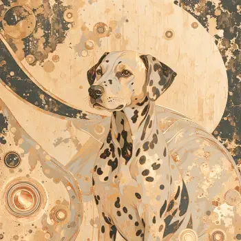 Vintage-style illustration of a spotted Dalmatian sitting against a distressed beige background, used as a dog forum profile photo.