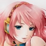 Close-up anime-style portrait of a pink-haired Vocaloid character wearing golden headphones, used as a forum avatar/profile photo.