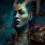 Fantasy-themed demon with glowing eyes, intricate armor, and curved horns, set against a dark, smoky background, used as a forum avatar/profile photo.